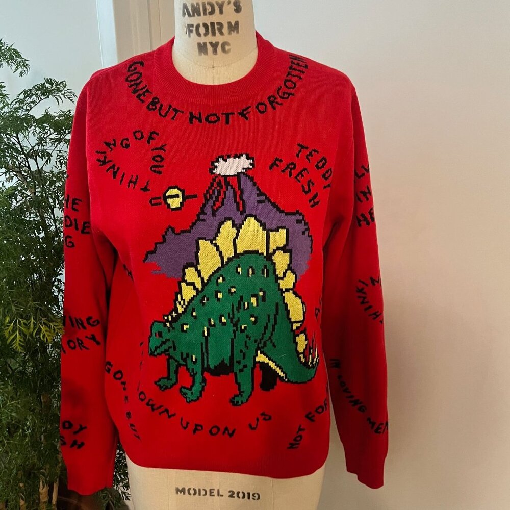 Teddy Fresh Red Gone But Not Forgotten Dinosaur‎ Sweater Size Small